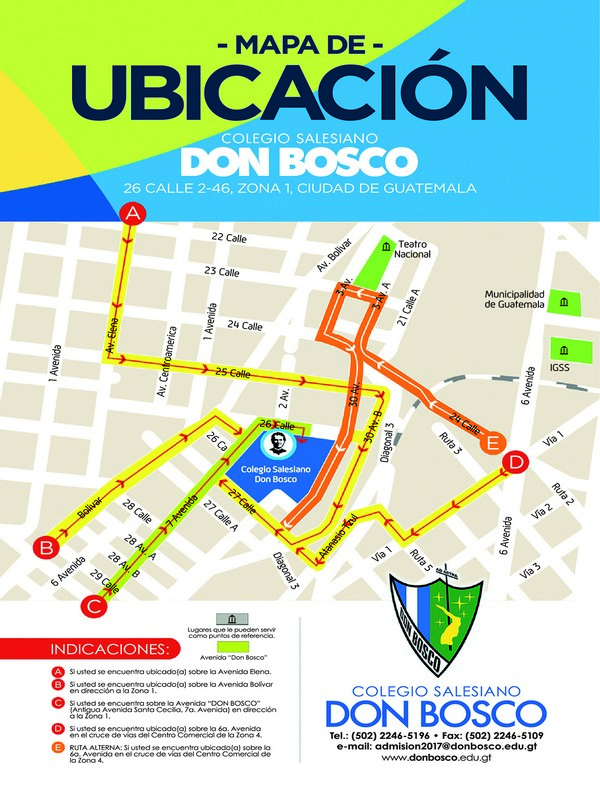 Mapa de ubicación y señalización de rutas para llegar a Don Bosco